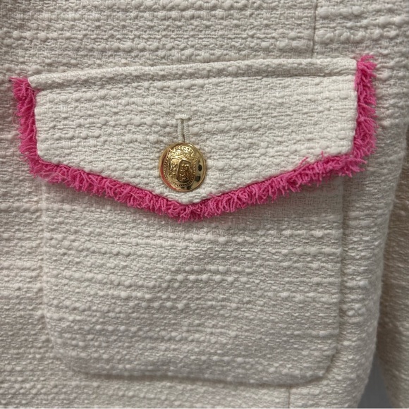 Talbots Tweed 100% Cotton White Blazer with Pink Trim Size 8 Excellent Condition - Picture 9 of 9